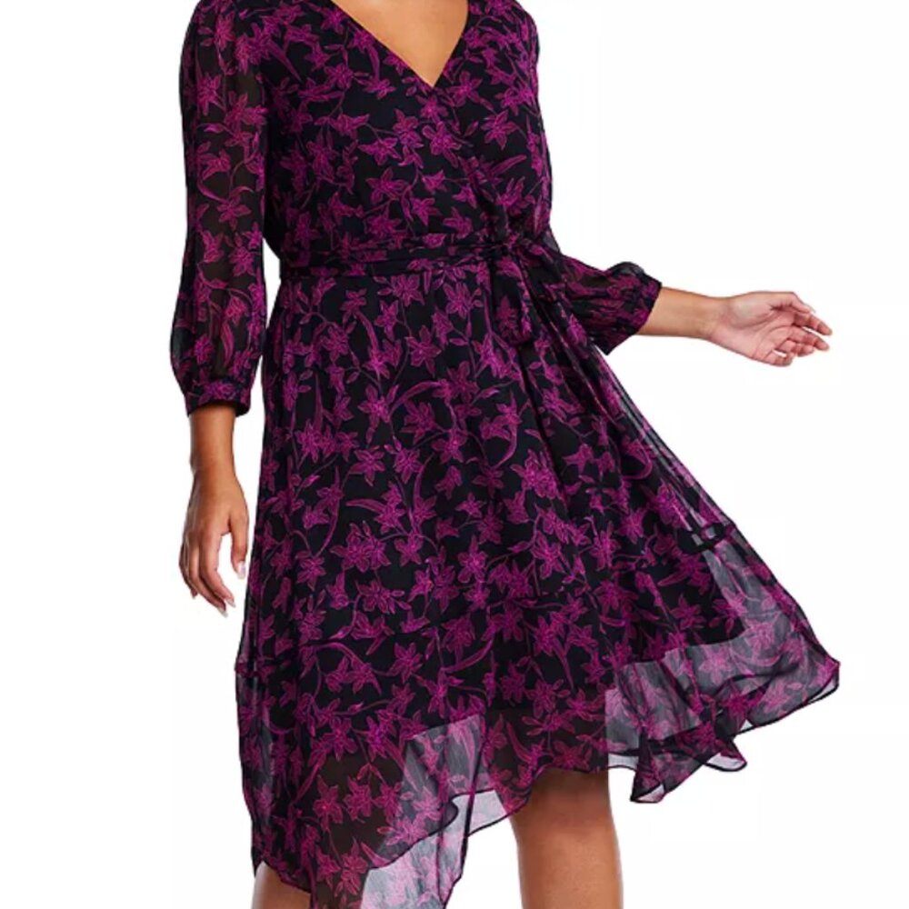 Estelle Plus Boysenberry Bloom Faux Wrap Dress (NWT, 1X/16W)
